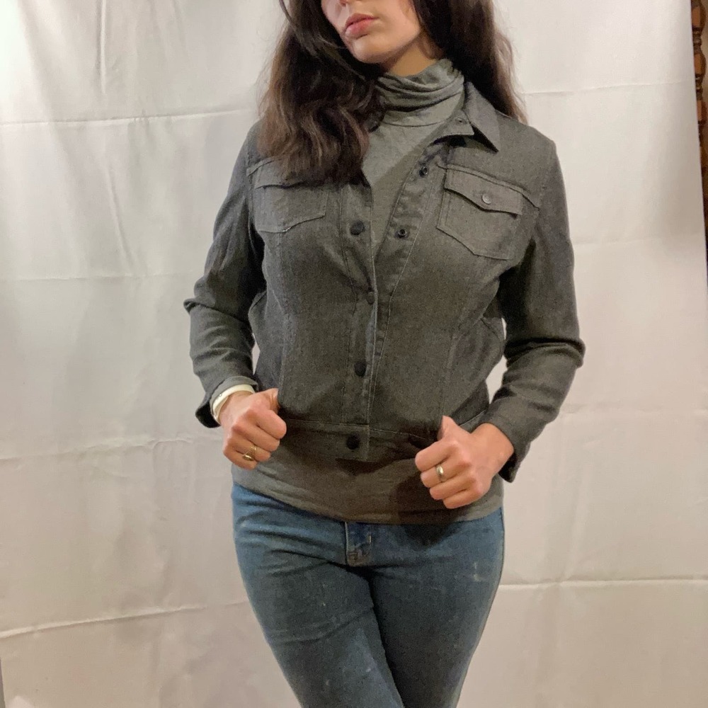 Worth military black denim grunge casual snap button jacket